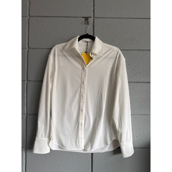 NWT M.M. Lafleur The Filomina Boyfriend Shirt Knit Poplin in White size XS - Picture 2 of 4